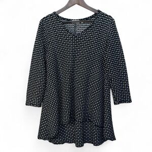 Habitat Womens Black White Textured Geometric V-Neck High-Low Tunic Top 53318 M